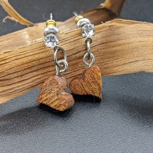 Wooden Silver Earrings Hey, Babe! Heart, Crystal, Mahogany hypoallergenic jewel